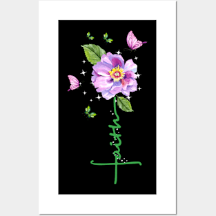 Vintage Faith Cross Floral Butterflies Flowers Christians Posters and Art